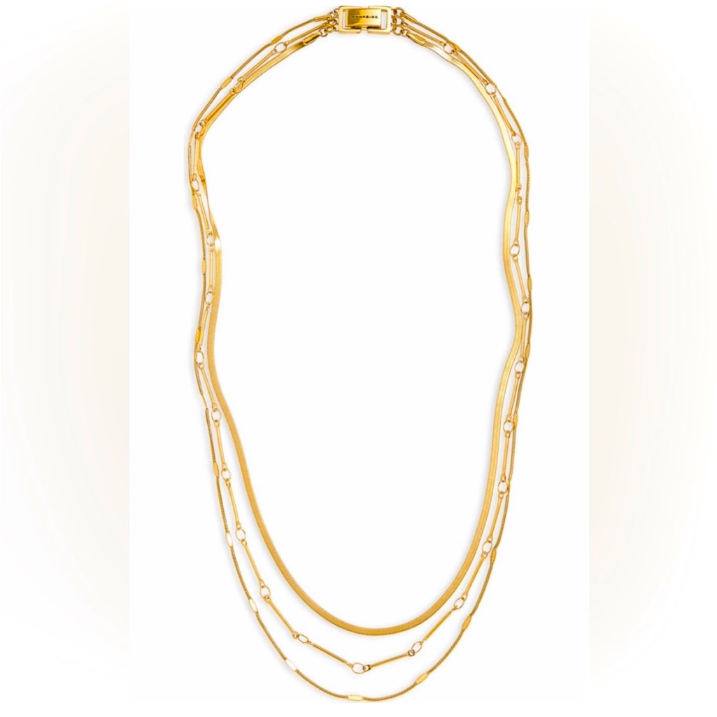 Jenny Bird Bea Triple Strand Necklace Goldtone Plate Nwt 65$